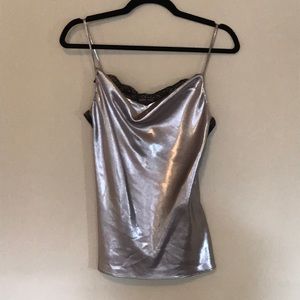 Zara cowl neck metallic camisole with lace detail